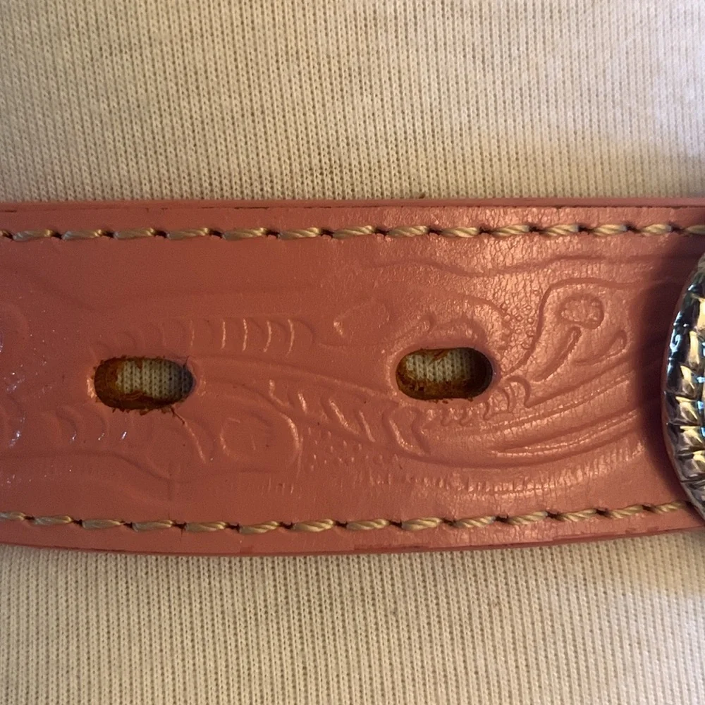 NOCONA PINK TOOLED LEATHER COWGIRL BELT WITH HORSE AND HORSESHOE BUCKLE